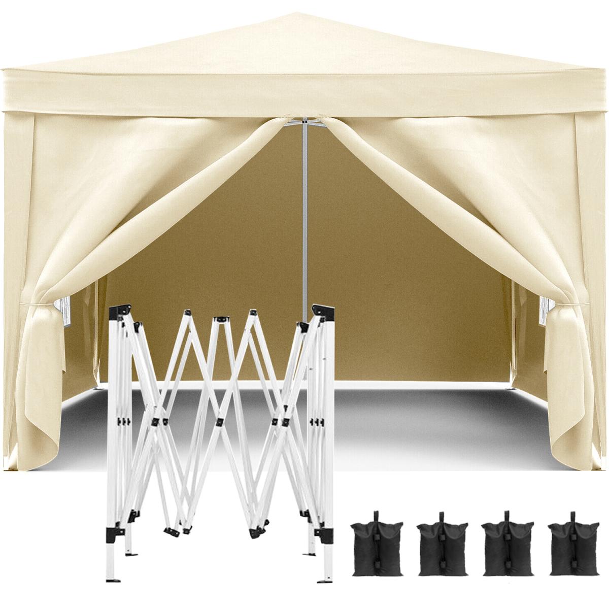 10'x10' Folding Canopy with 4 Removable Sidewalls Outdoor Event Shelter UPF 50+ Gazebo Portable Tents for Parties Beach Camping Wedding EZ Pop Up Canopy Weight Bag + Carry Bag