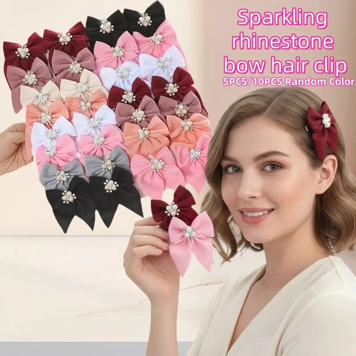 5/10pcs Sparkling Rhinestone Bow Hair Clips for Women, Cute Pearl Bow Barrettes, Coquette Aesthetic Hair Accessories, Elegant Hair Clips for Girls, Party Outfit Styling & Gift Ideas