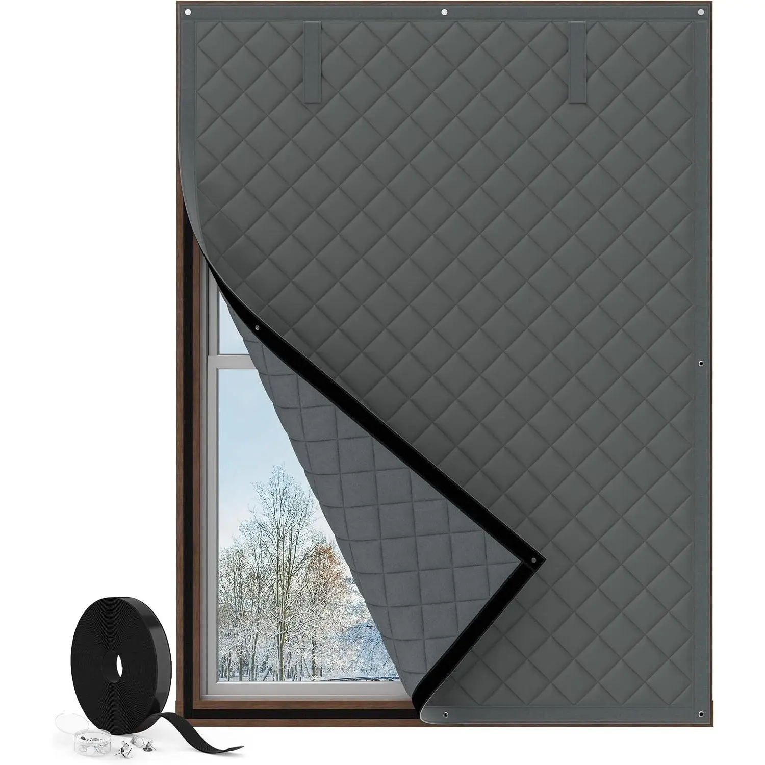Window Insulation for Winter, Curtain Size 38 x 62 Inch, Thermal Insulated Window Cover with Oxford Cloth Thicken Cotton Filled, Fits up to 3 x 5 Ft Windows, Grey