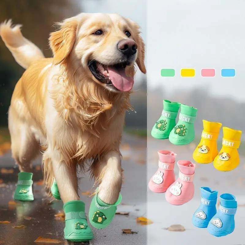 Large Dog Silicone Rain Boots - Non-slip, Durable, Waterproof Footwear for Daily Walks, Camping, Hiking, Outside Activities, Easy to Put On