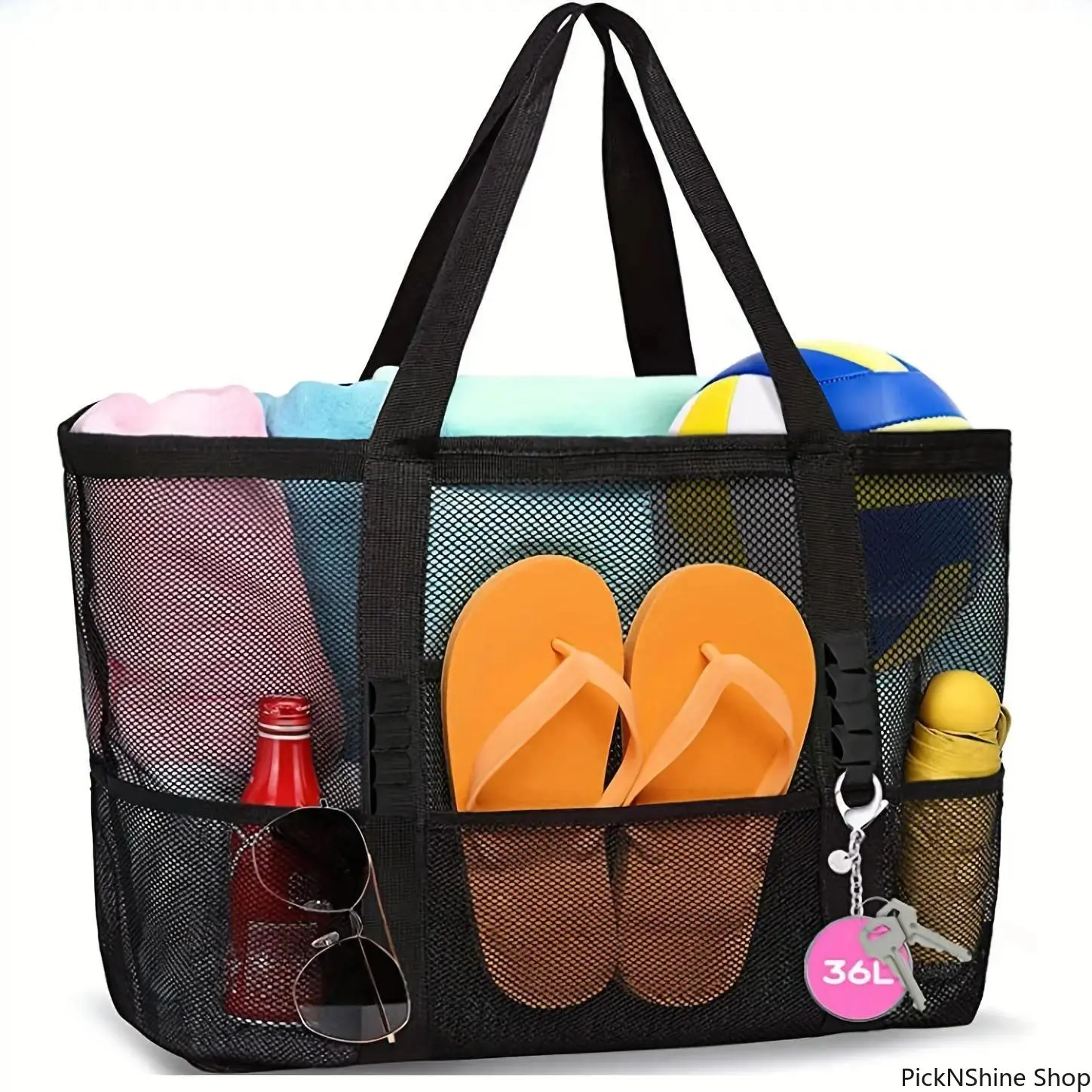 Casual Foldable Beach Bag for Women, Large 36L Water-Repellent Nylon Mesh Tote, Sandproof Multi-Compartment Organizer for Summer Travel, Trending, Beach Lovers, High-Capacity, Beach Purse, Leisure Bag