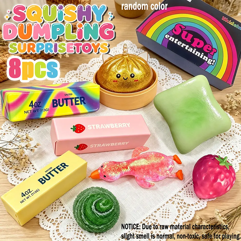 8pcs Rainbow Candy Stress Relief Toys, Stress Relief Squishies, Cute Unicorn Buns, Squishy Steamed Bun, Soft Butter Sticks, Anxiety Relief, Tpr Material, Holiday Gift Idea