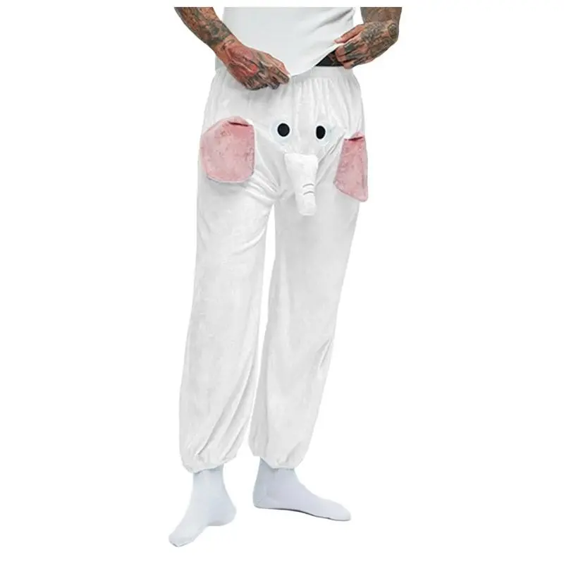 Men's Funny Elephant Flannel Long Pants Casual Relaxed Fit Warm Breathable Tie-Foot Sleeping Pajama Pants for Boys Men Home Clothes Pajama Set