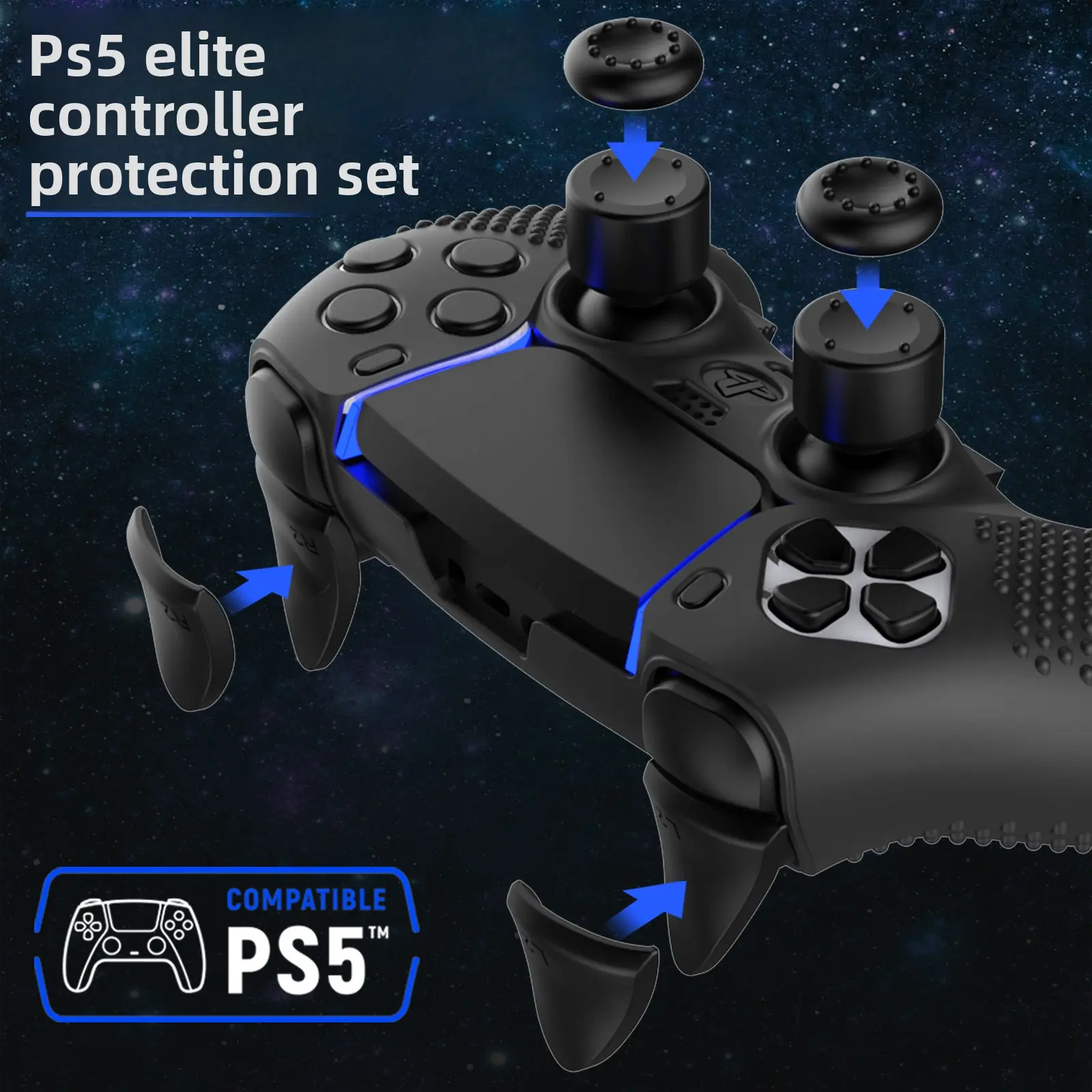 PS5 Slim Elite Pro Controller Accessories Kit - Silicone Shell, Protection Cover, Trigger Button Covers, Joystick Caps for PS5 Console & Controllers