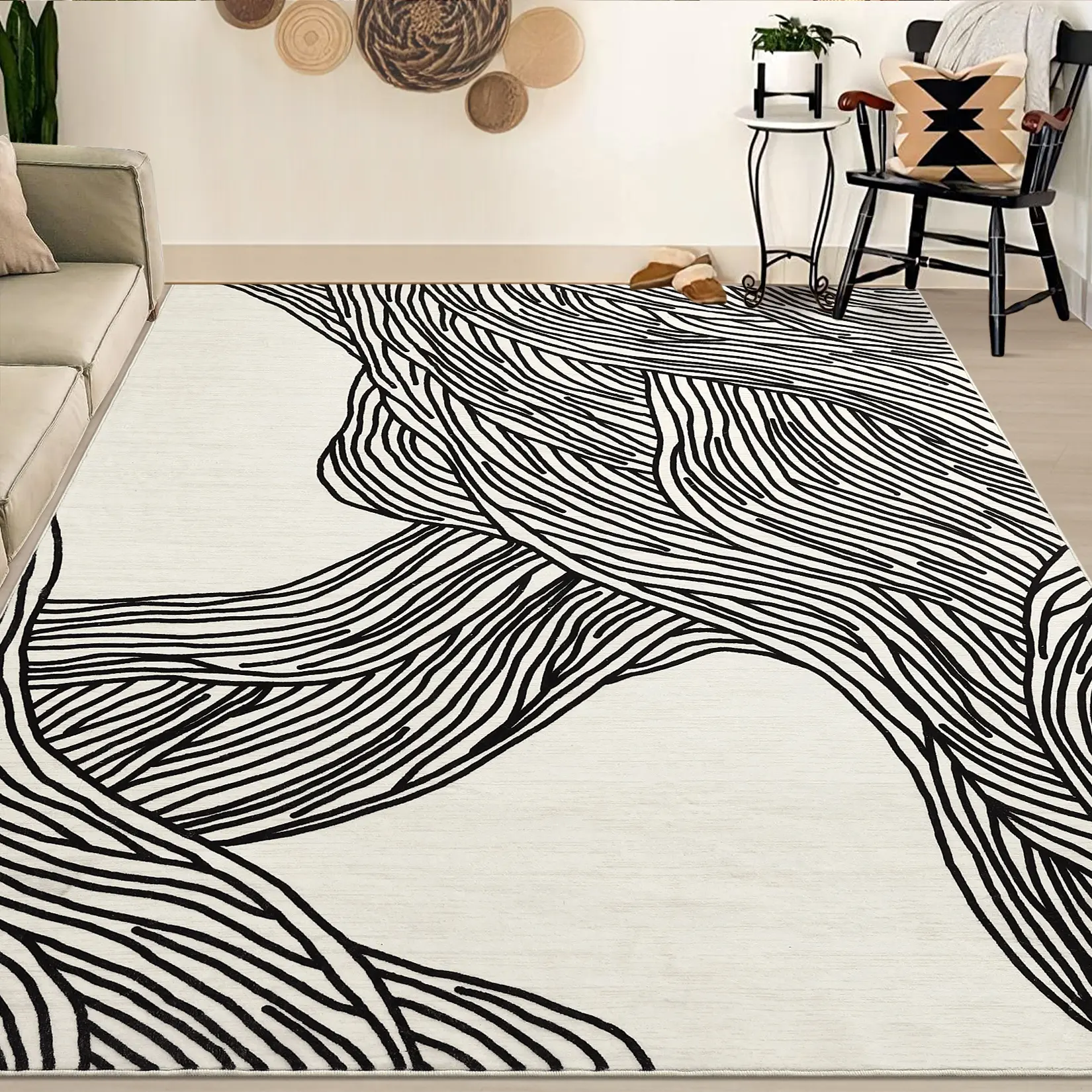 Modern Abstract Striped Runner Rug – Washable, mark Resistant, Non-Slip, Soft Faux Wool, Low Pile Carpet – Ideal for Entryway, Hallway, Kitchen, Bedroom