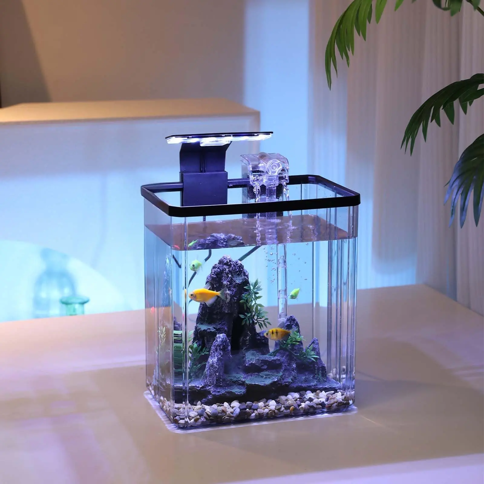 Compact Self-Cleaning LED Aquarium Kit – 2.5 Gal Portable Fish Tank with Silent Filter, Ideal Starter for Betta & Small Fish, Perfect for Desk or Office