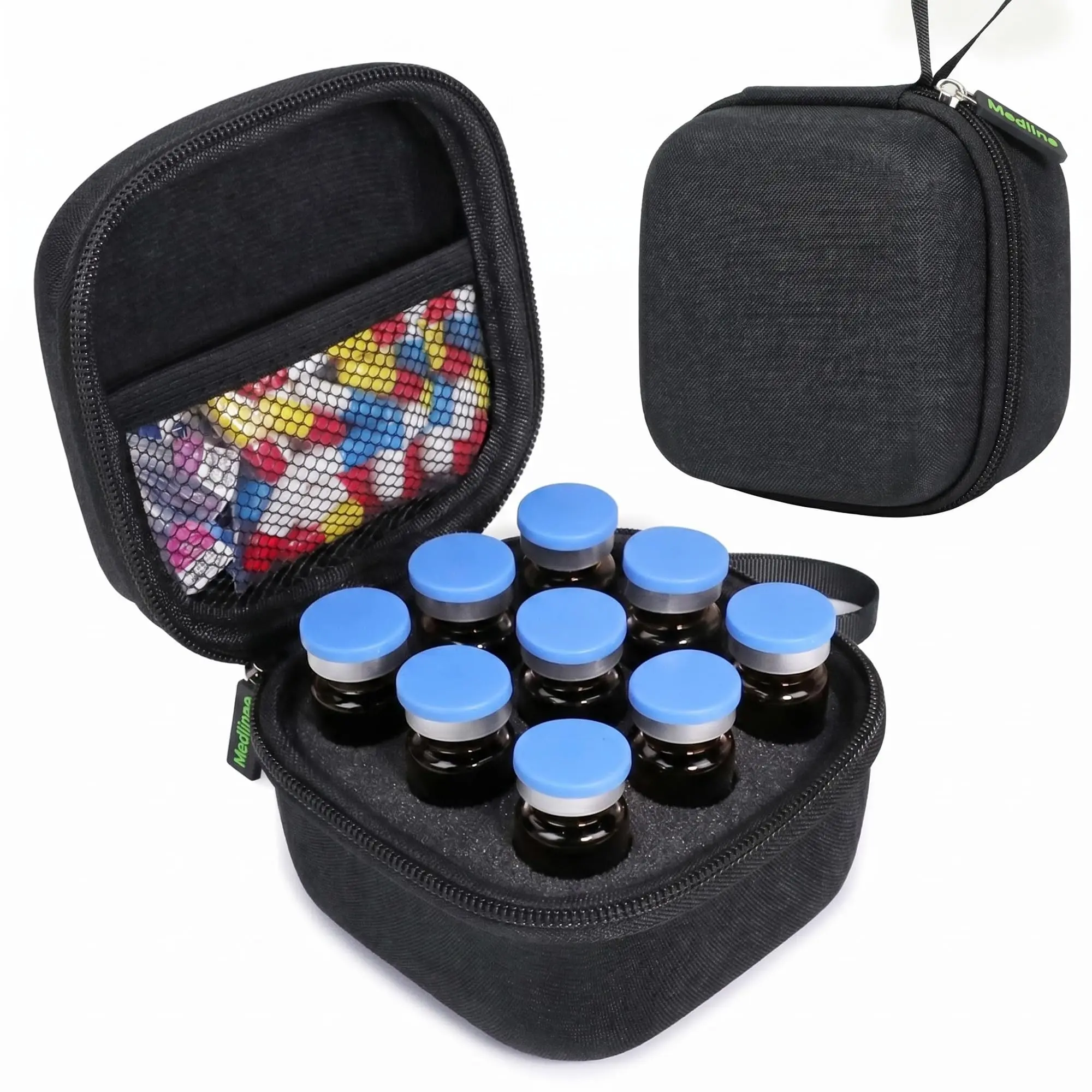 9 Slots Peptide Case for Fridge, Insulin Vial Protector Case - Peptide Vial Holder Fits U-100 Vials, Glp-1 Storage, Insulin Vials Case Holder,Organizer Bag for Diabetics Daily Use and Trips