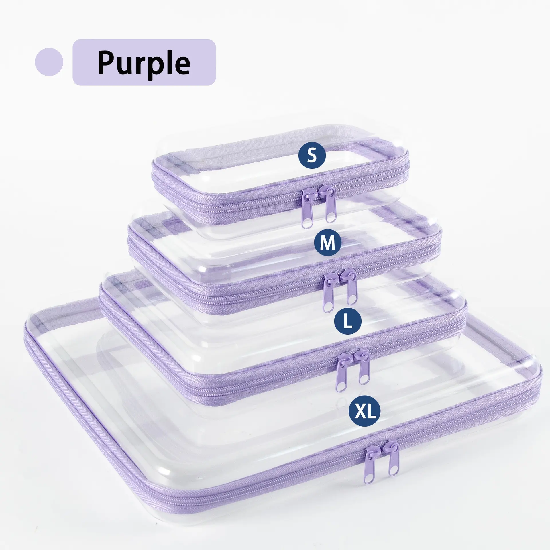 4 Piece Transparent Hard Shell Dual Zipper Box, Durable Travel Wash Bag, Waterproof Cosmetic Pouch, Toy Storage Organizer, Stationery Case