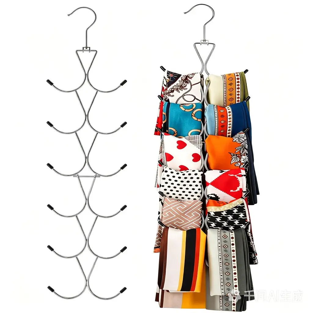 Scarf Hanger 12 Storages, Multifunctional Hanger Holder, Hanging Scarf Organizer with 360 Swivel Hook, Legging Organizer for Closet, Belts Organizer, Closet Organizer for Scarves, Shawl, Belt, Purse & Baseball Cap, Space Saving Compact Hangers