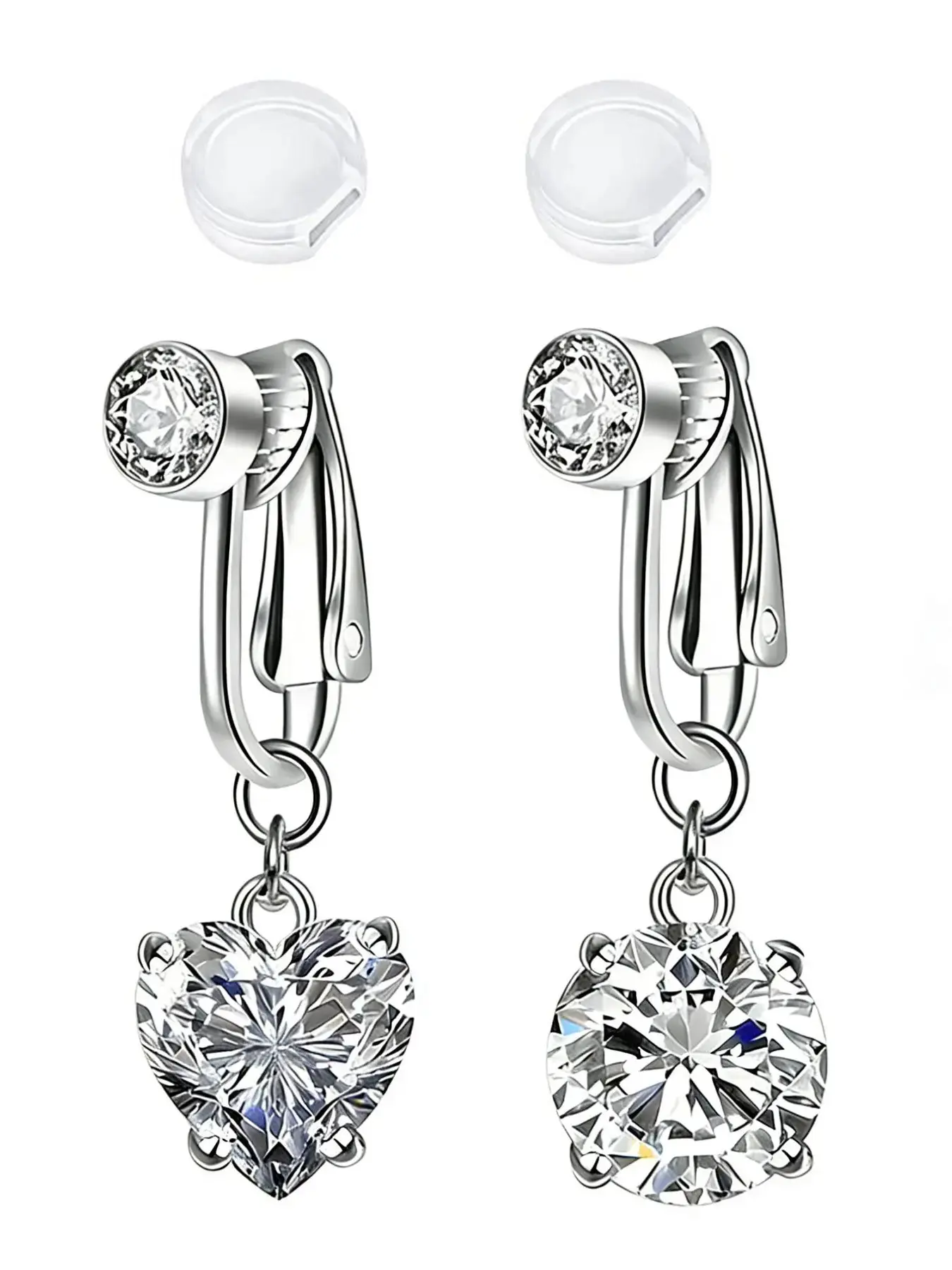 2pcs Fake Belly Button Piercing Clip on Belly Ring for Women, Non Piercing Navel Ring, Round Heart Shaped, Faux Navel Piercing Jewelry, Navel Rings Set