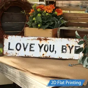 16*4 Inch 2D Flat Metal Sign "Love You, Goodbye", Modern Love & Family Themed Street Style Wall Plaque, Multi-Purpose Decor for Home Entrance Corridor Room Wedding, Novelty Street Sign Mural
