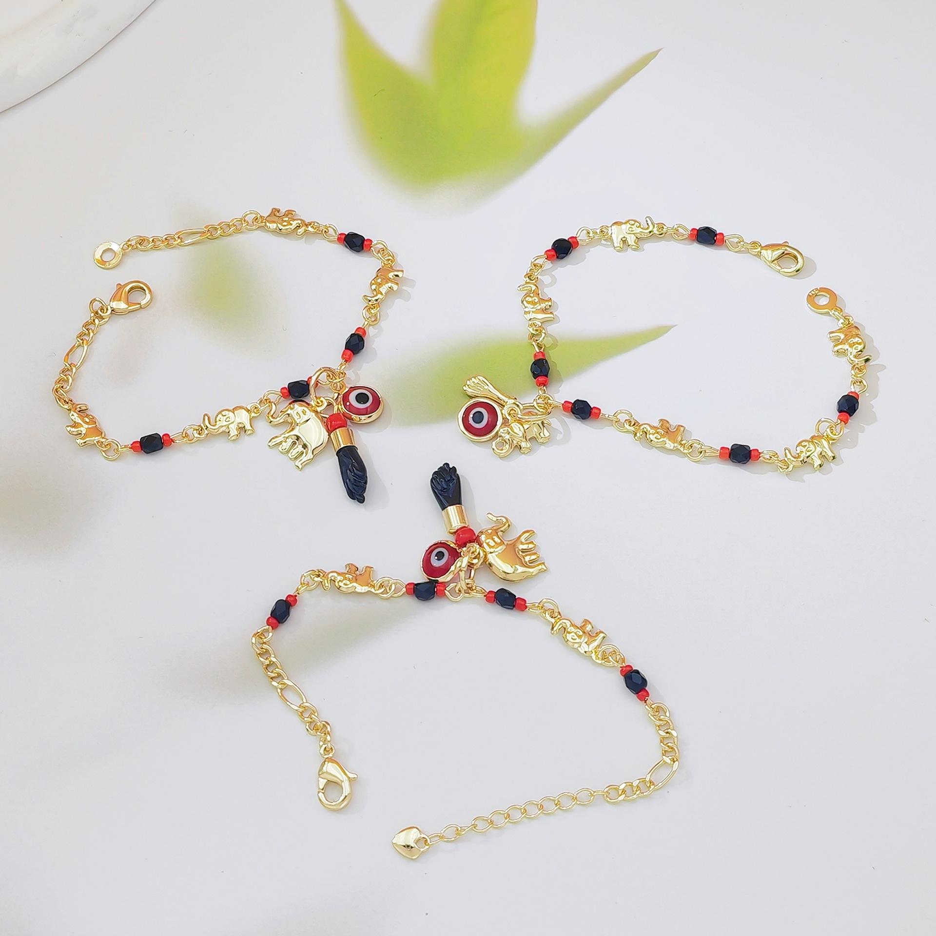 Boho Evil Eye & Lucky Elephant Anklet Bracelet Set for Women Cute Cartoon Beach Jewelry Trendy Vacation Style Stackable Foot & Wrist Accessories for Summer Beach Party Daily Outfits