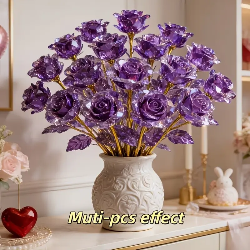 20pcs Dazzling Eternal Crystal Rose Bouquet, Elegant Shiny Plastic Artificial Flowers, Wedding & Event Decorations