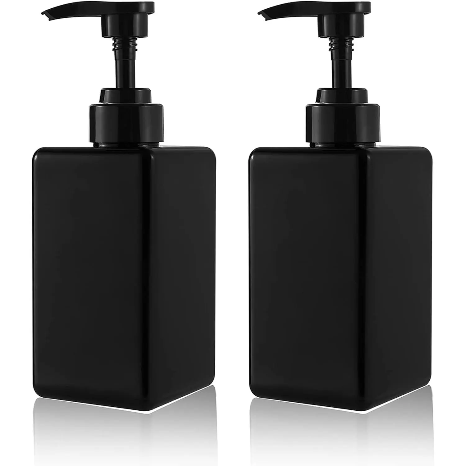Sturdy 2-Pack Black 15 oz Leak-Proof Plastic Press Pump Hand Soap Dispensers, Reusable Refill Bottles for Pet Supplies, College Dorm Use