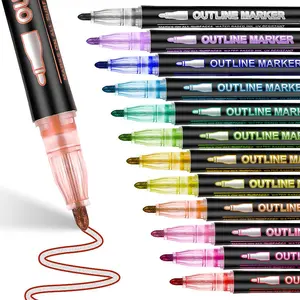 Outline Marker Pen, 12pcs/set Double Line Outline Marker for Signature DIY, Office Stationery & Supplies, Drawing Markers