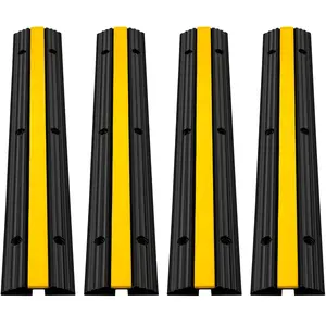 【DealsForYouDays】VEVOR 4 Pack of 1-Channel Rubber Cable Protector Ramps Heavy Duty 22046Lbs Load Capacity Cable Wire Cord Cover Ramp Speed Bump Driveway Hose Cable Ramp Protective Cover