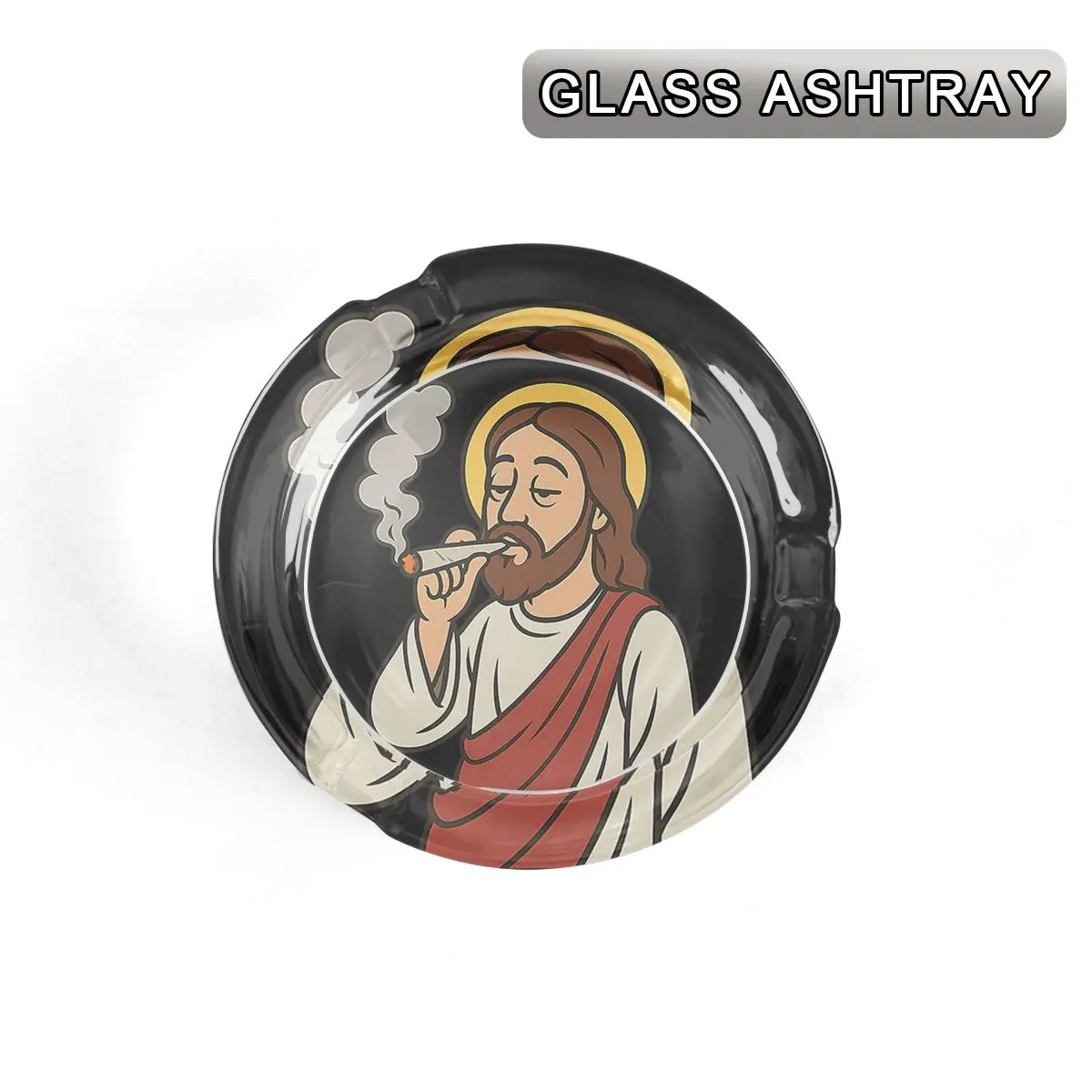 1pc Fun Pattern Round Glass Ashtray with Three Slots and Non-Slip Bottom for Home Use, Bars, Tabletops, Personalized Decorative Ashtray Gift