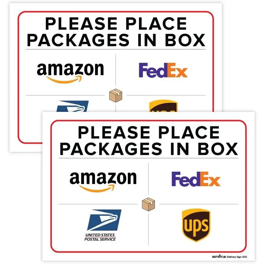 Please Place Packages in Box Sign – 10×7 Inch Delivery Box Sticker (Pack of 2) | Self-Adhesive Vinyl, , Peel & Stick | Front Door Delivery Instructions for , Mailbox & Office