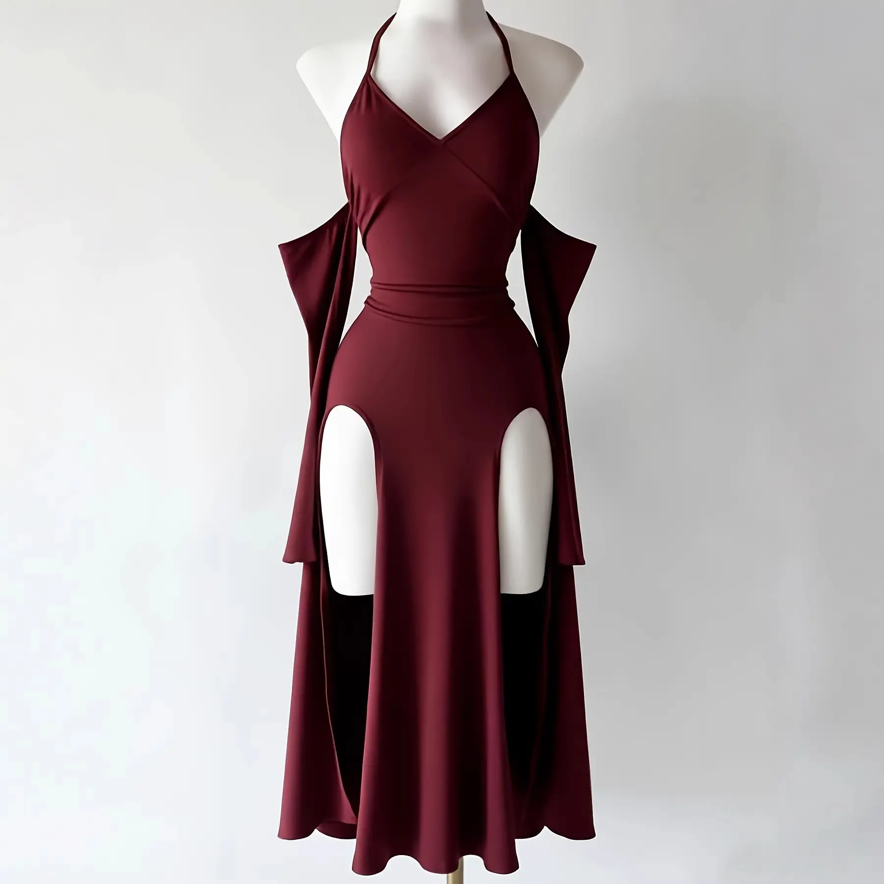 Gothic Y2K Off-Shoulder -Neck Dress with Spaghetti Strap High Slit & Cut-Out Vamp Dress - Solid Color Evening Gown Suitable for Parties, Dates, Themed Events - Machine Washable Spring Summer Fall Outfits