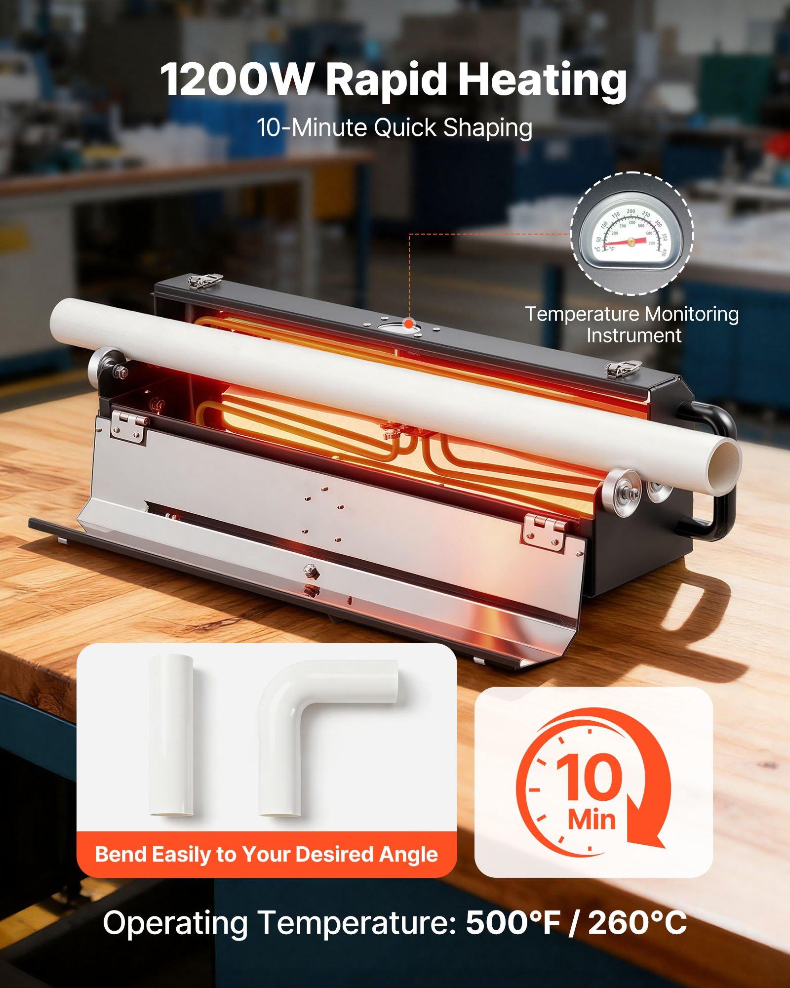 VEVOR Electric PVC Conduit Heater, 1/2" to 2", 1200W Rapid and Even Heating, PVC Bender Heater Pipe Bending Tool with Carrying Handle, Easy to Use, for Construction Crews, DIY Enthusiasts, Workshop