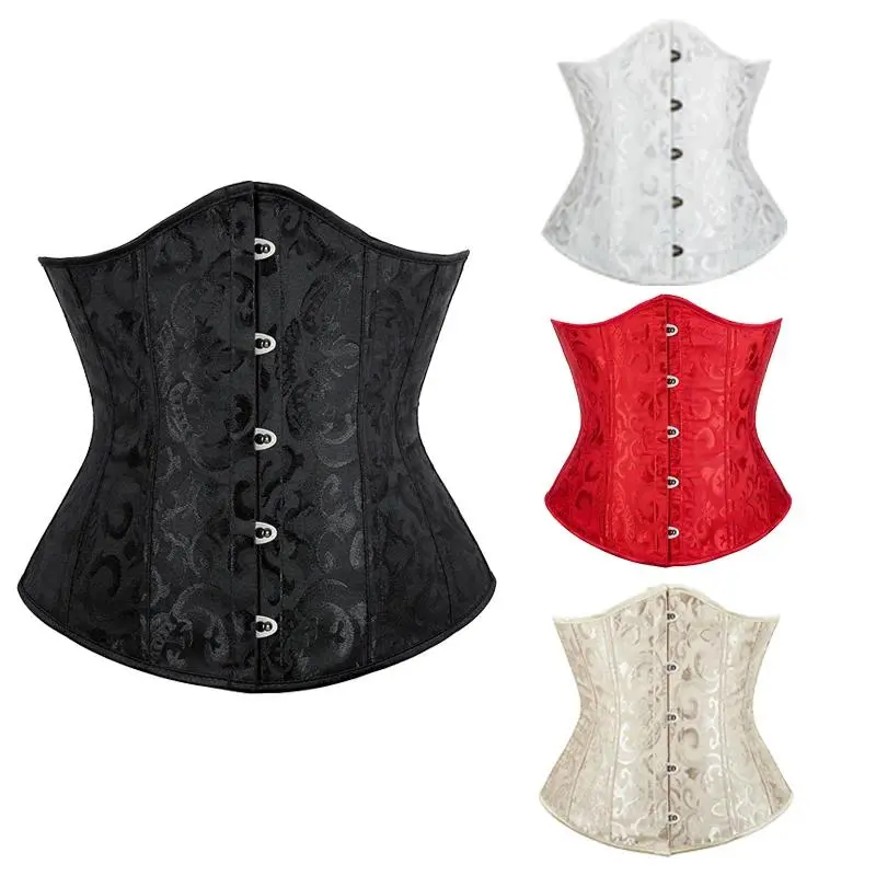 Sexy Gothic Satin Underbust Corset For Women Bodice Waist Cincher Slimming Bbody Vintage Bustier Shaper Corset