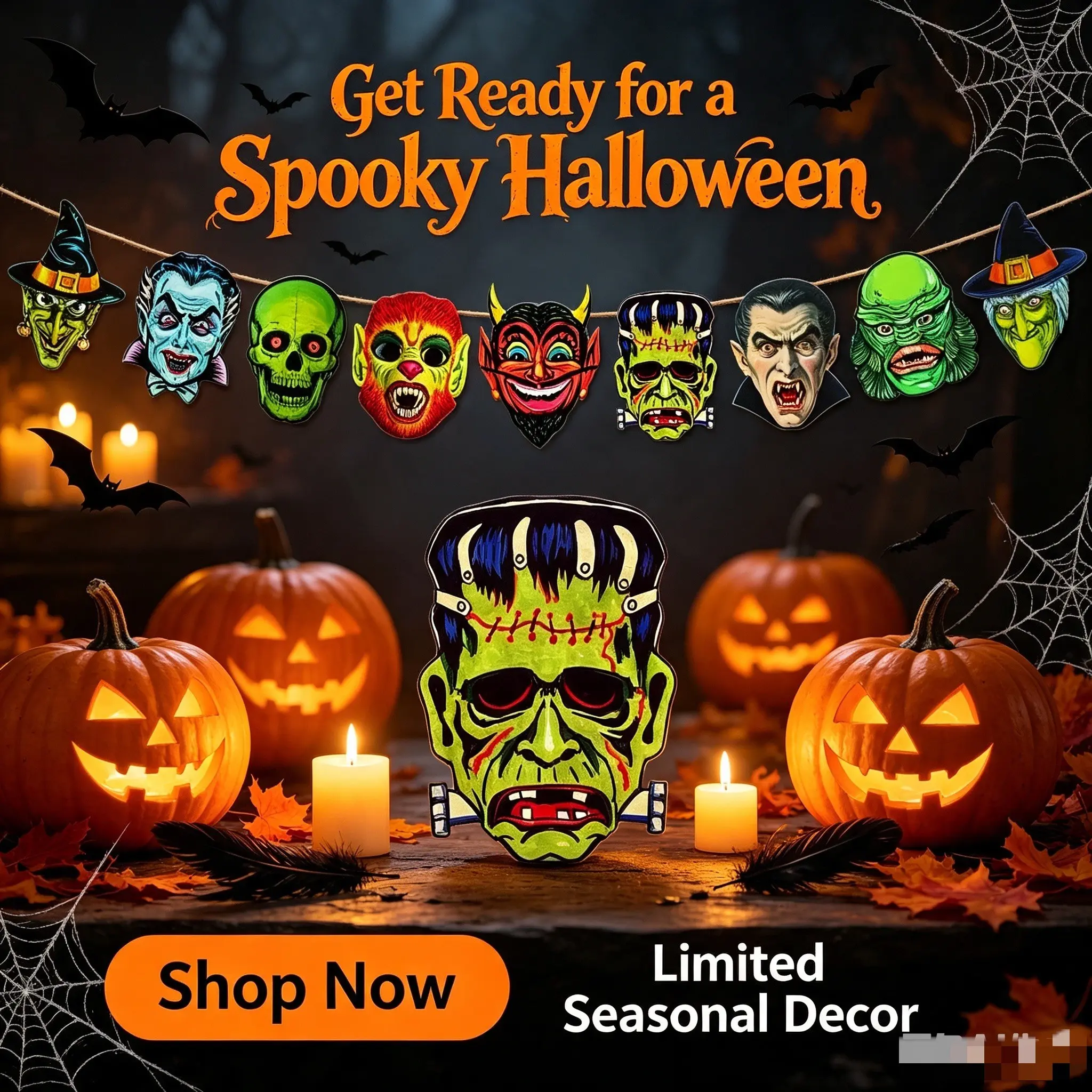 Halloween Decoration Retro Pull Flags Pumpkin Atmosphere Store Bar Party Scene Props, Vintage Spooky Halloween Decorations, Festive Setup Accessories