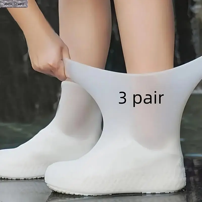 3 Pairs Waterproof Shoe Covers, Reusable Slip-on Latex Rain Boot Protectors for Men and Women, Non-Slip for Outdoor Walking & Cycling, Durable, All Weather, Latex Cover, Rain Protection, Unisex Fit