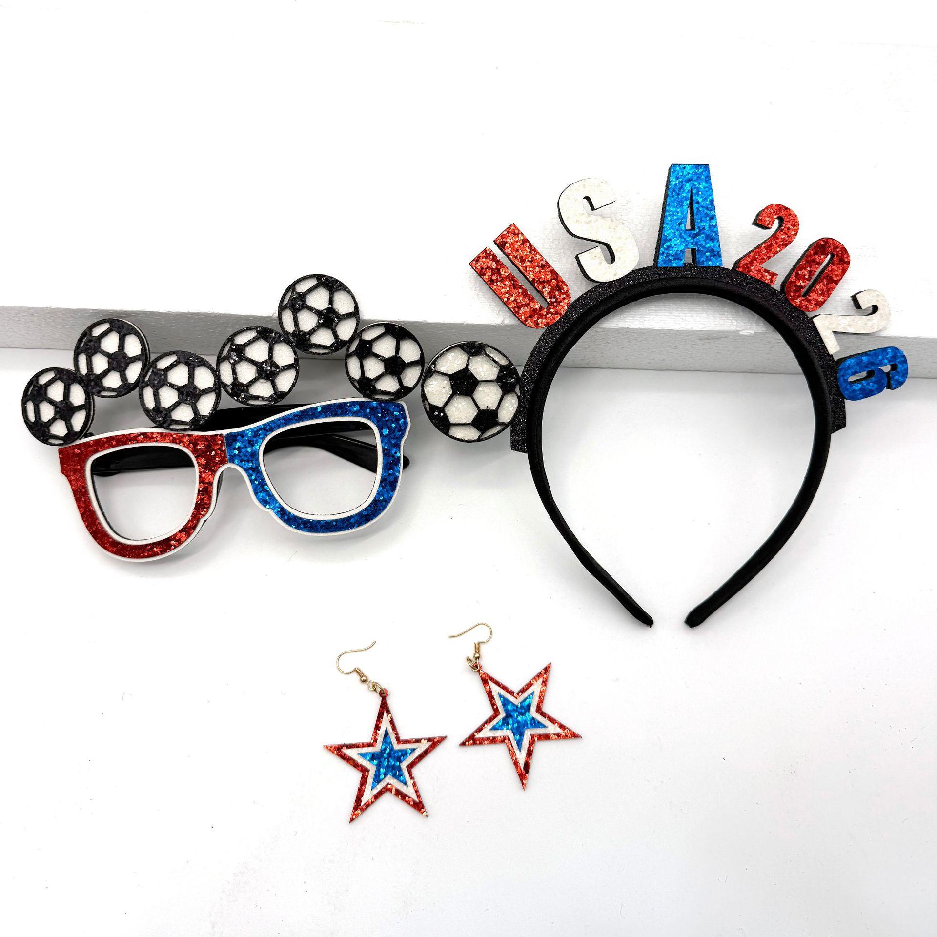 USA Fan'S Three-Piece Set For The World Cup In Mexico And Canada: Headband, Glasses, And Earrings For Party Cheer And Photo Props