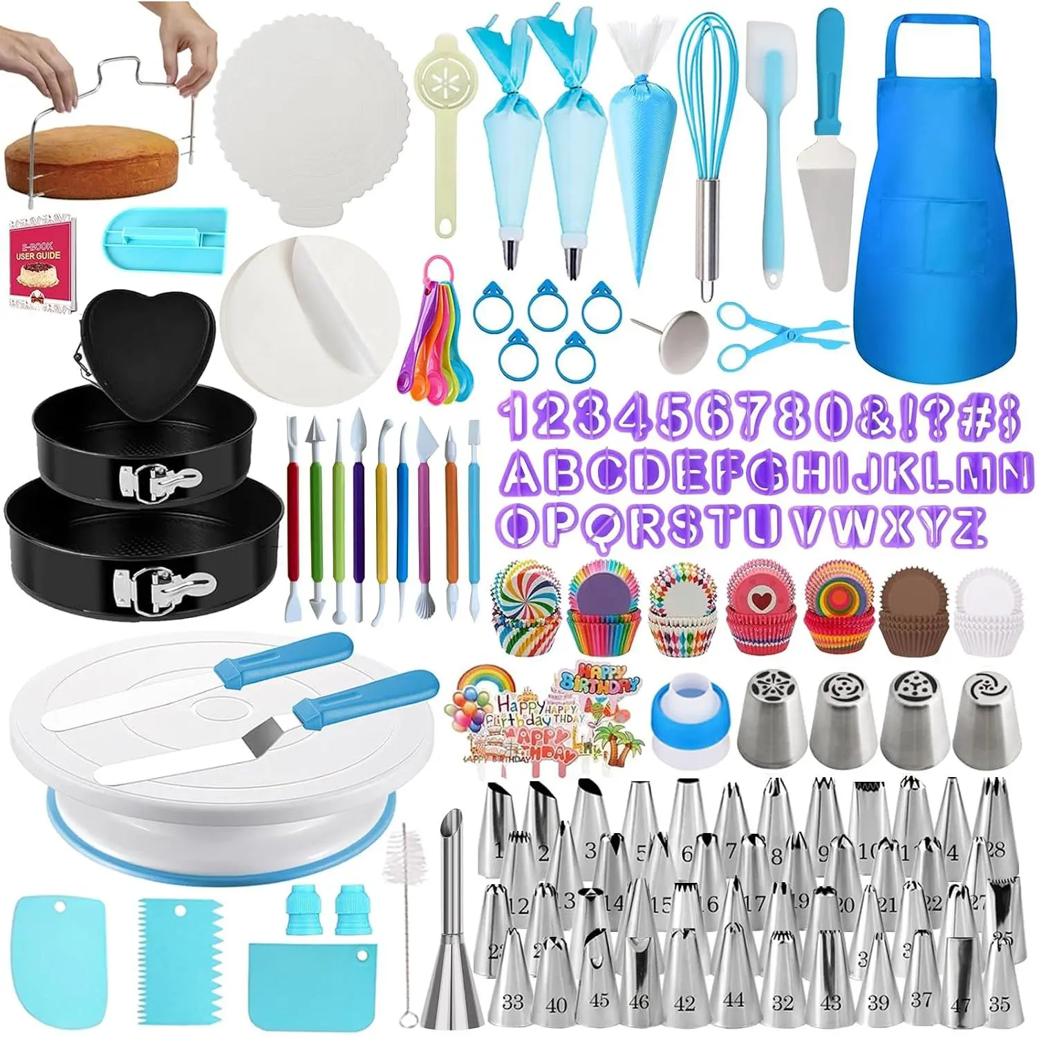 722 count Cake Decorating Kit - Baking Supplies with Springform Pans, Cake Rotating Turntable, Icing Piping Bags and frosting Tips Set - Cake Decorating Tools for Beginners