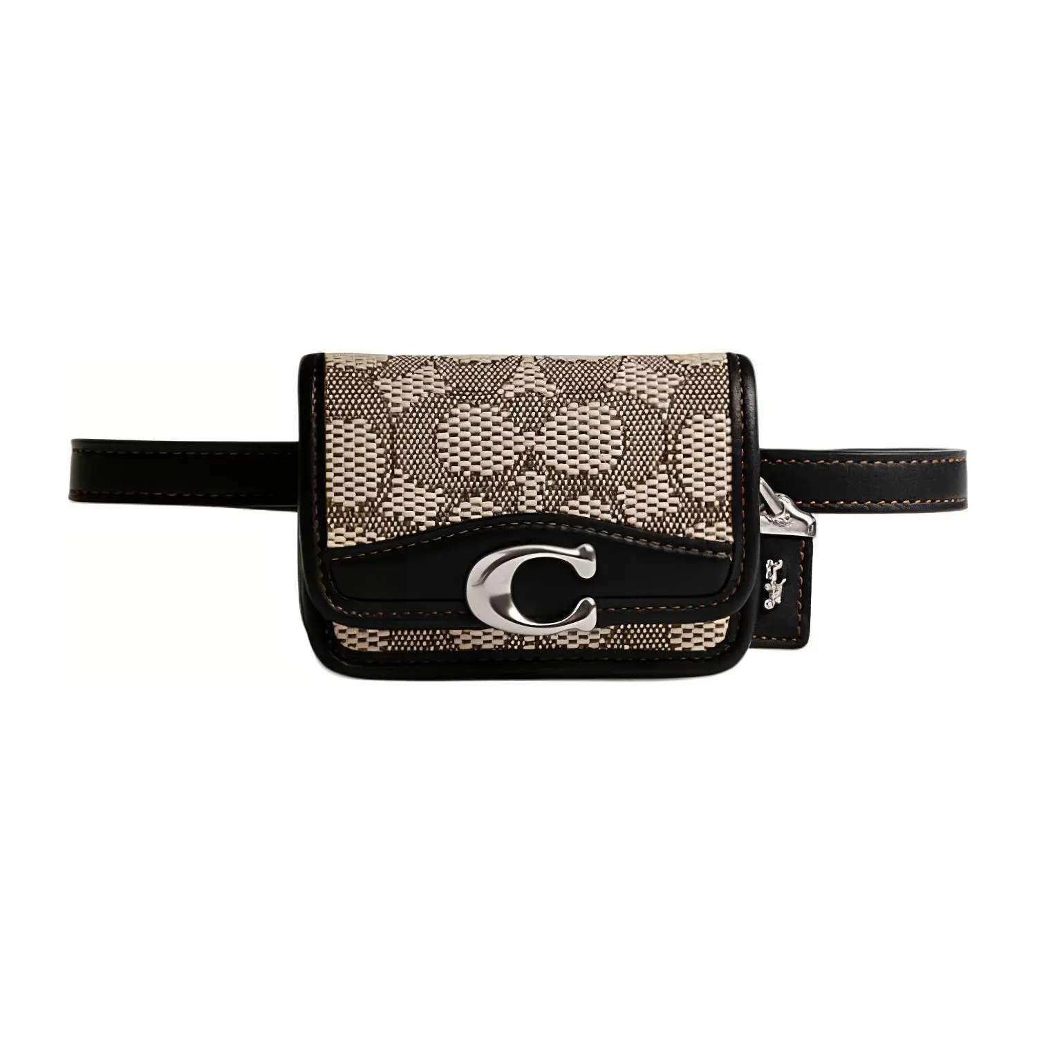 COACH Bandit 10 Classic Monogram Buckle Jacquard Patchwork Leather Mini Crossbody Bag for Women in Black and Khaki