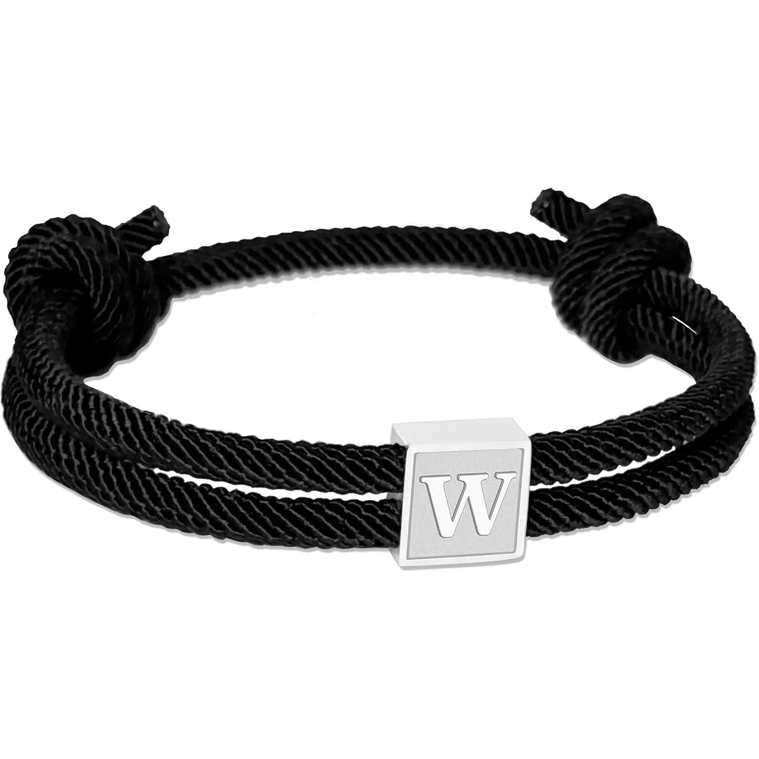 Rope Initial Bracelet for Men, Stainless Steel A-Z Letter  Bracelet,  Braided Men Wrist Adjustable 7-13 Inches Alphabet   For Men Women