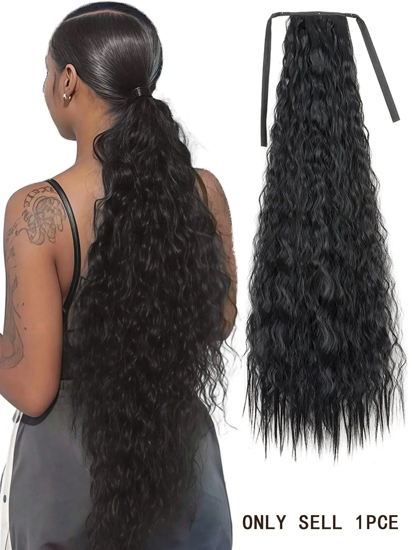 34 Inch Extra Long Ponytail Wig, Water Wave Curly Hair, Heat Resistant Fiber, Artificial Hair Extension, Suitable for Women Daily Use