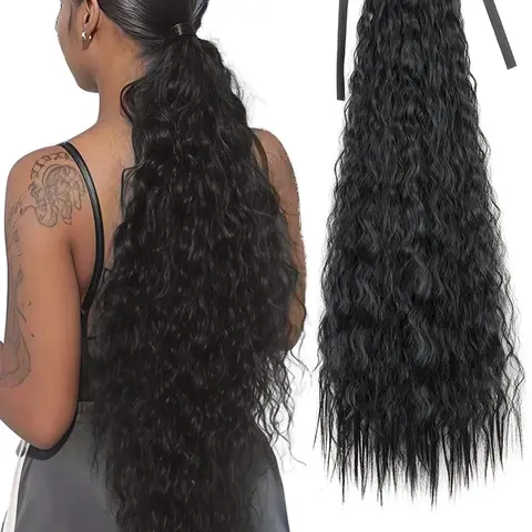 34-Inch Extra Long Ponytail Wig, Water Wave Curly Hair, Synthetic Wavy Hair, Heat Resistant Fiber, Artificial Hair Extension, Suitable for Women Daily Use