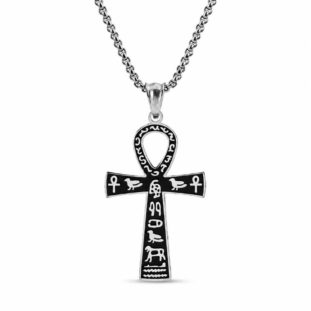 Stainless Steel Ankh Cross Necklace - Egyptian Key of Life Pendant with 24-in Chain, Unisex Costume men's  Accessory jewelry