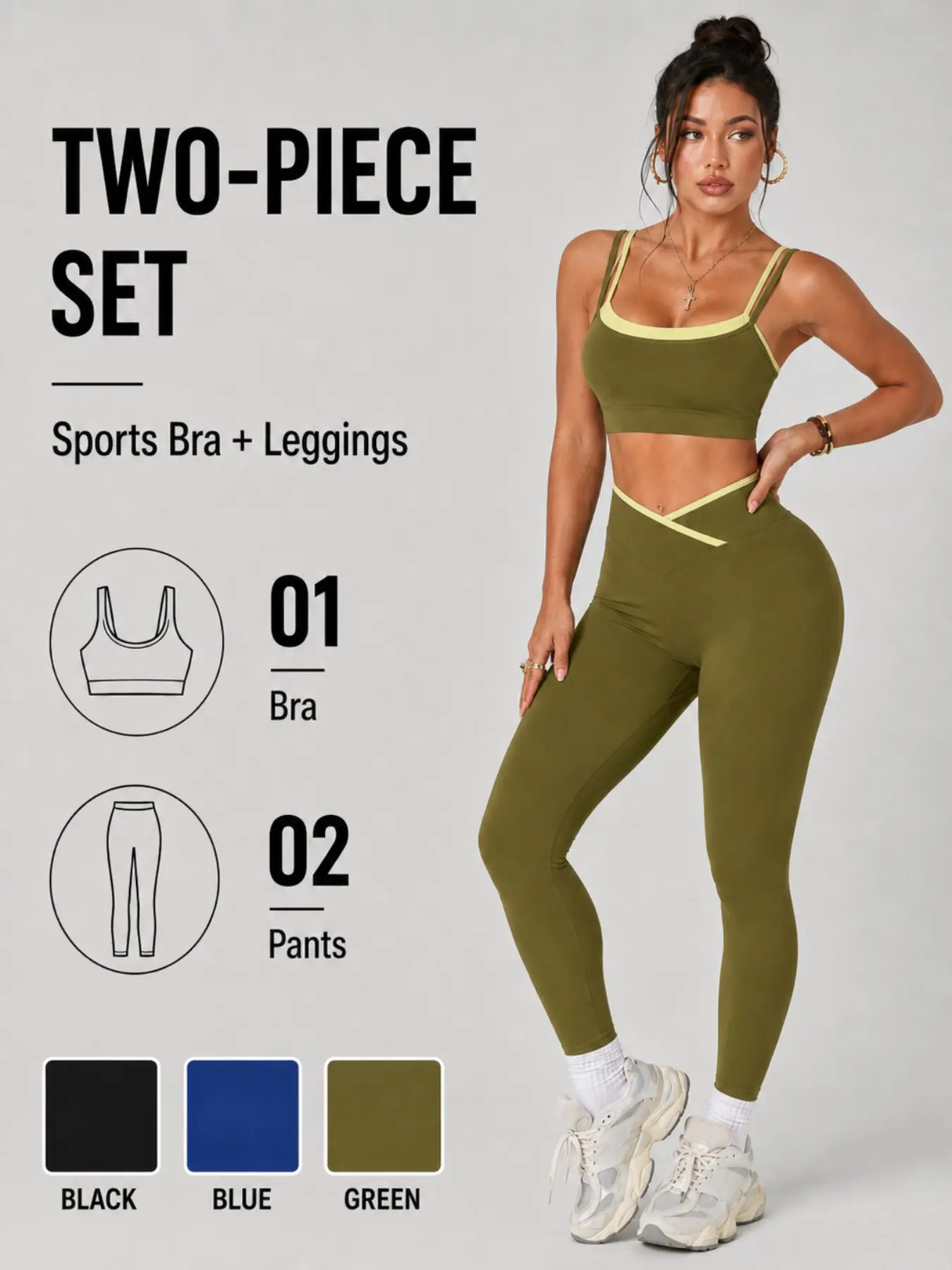 Women's Colorblock Sports Bra Set, Cross High Waist Butt Lifting Yoga Pants, Casual Pilates Fitness Daily Commute, Yoga Sportswear Set