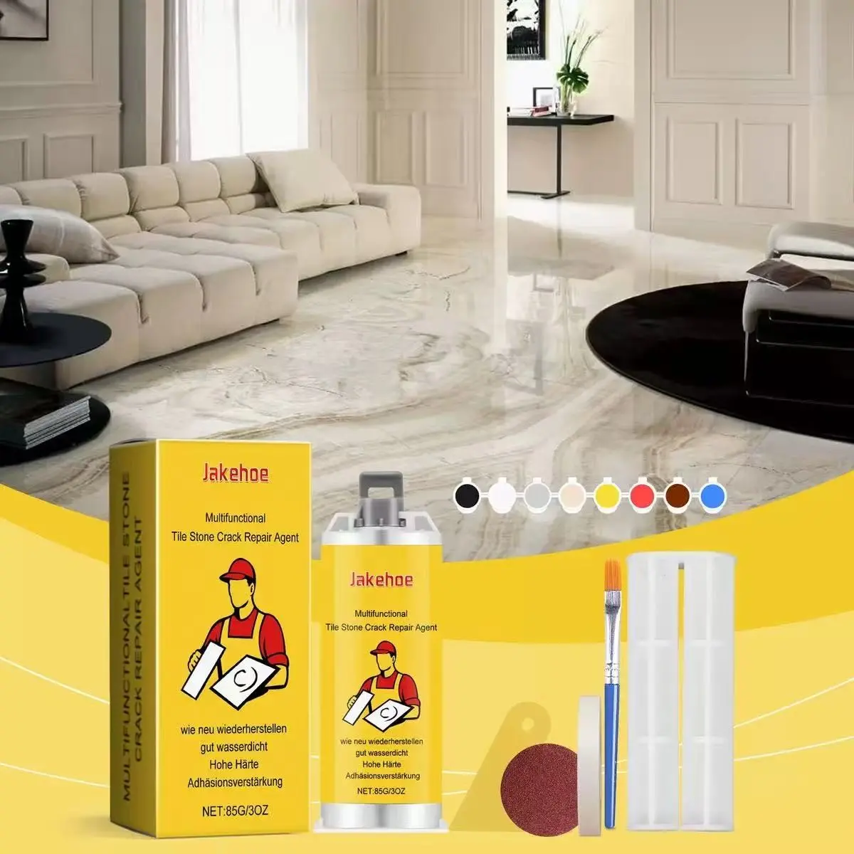 Jakehoe Tile Crack Repair Glue, Ceramic Tile Patching Adhesive, Marble Surface Filler, Porcelain Hole Fixer, Durable Sealant, Glue Sold Separately
