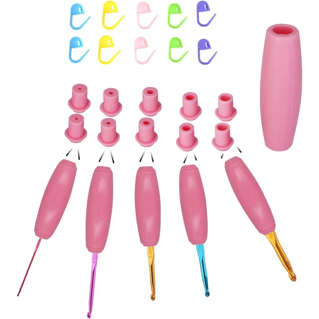 Crochet Hook Grip Multiple-Size  Crochet Handle Interchangeable Crochet Hook Sleeve with  Markers, , 2mm-10mm