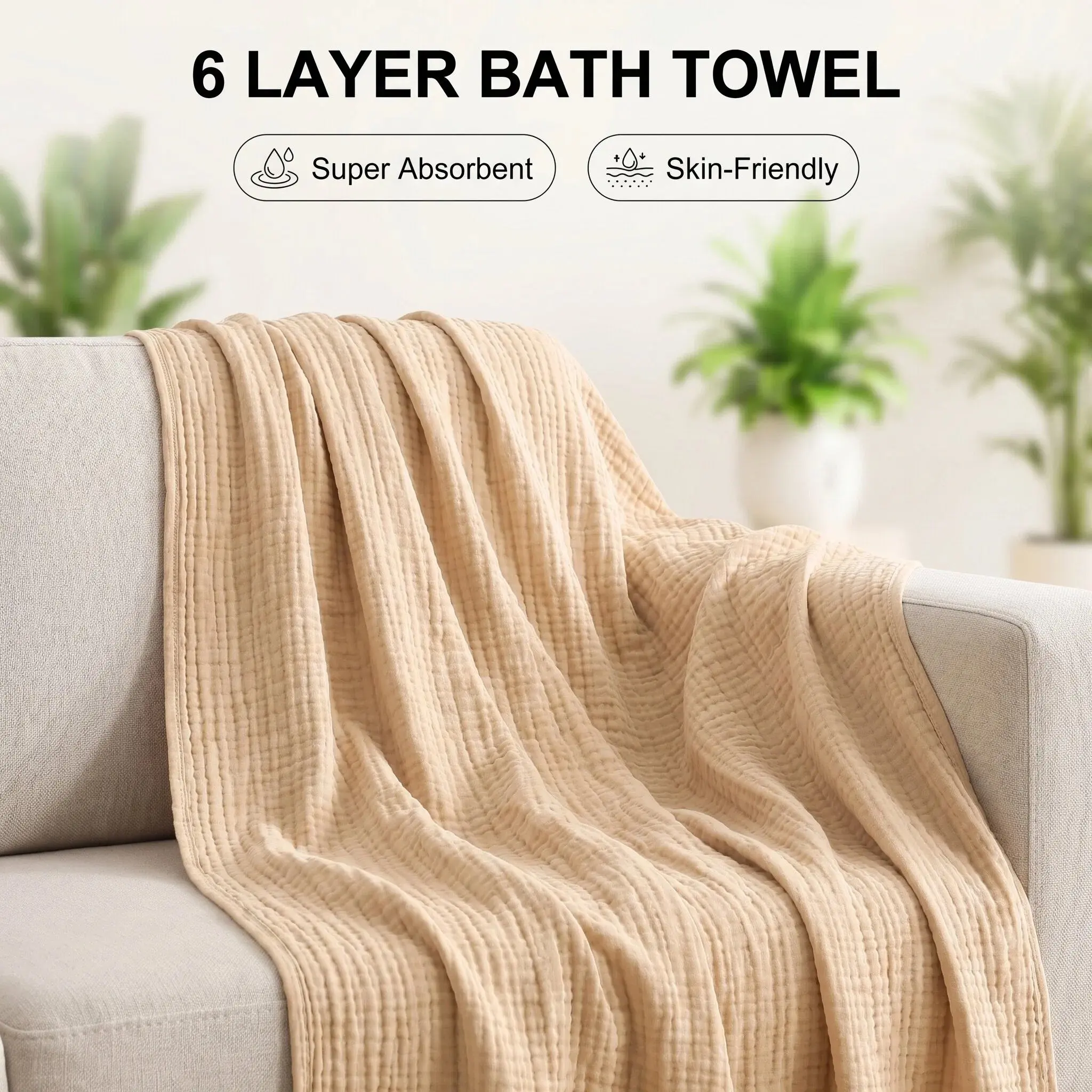 200x230cm Six-Layer Muslin Blanket, Ultra-Soft Breathable Absorbent Washable Multi-Purpose, Bed Sofa Bath Towel Nap Mat, Blankets for Sofa
