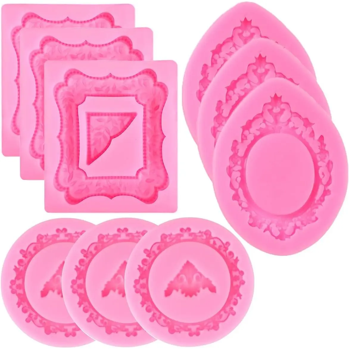 9 PCS Vintage Style Oval, Square, Round Fondant Silicone Picture Frame Molds - Heat-Resistant (-40 to +446°F) for Valentine's Day, Mother's Day Cake Decorating, Cupcake Toppers, Chocolate, Candy, Polymer Clay