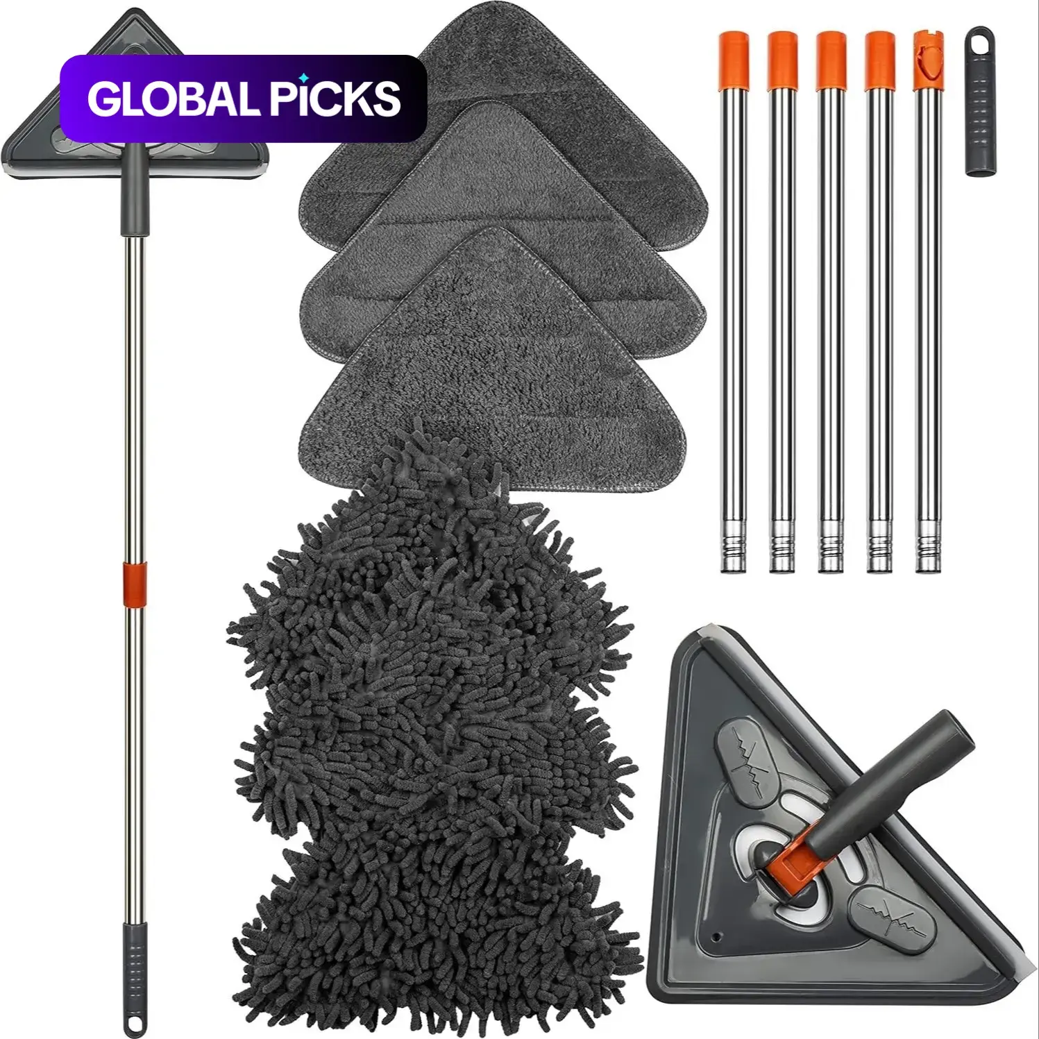 360° Rotatable Wall Cleaning Mop Set, 1 Set Adjustable Long Handle Floor Mop with 6 Counts Replacement Mop Cloth, Household Flexible Rotating Cleaning Tool for Home Kitchen Bathroom Interior, Cleaning Supplies, Cleaner