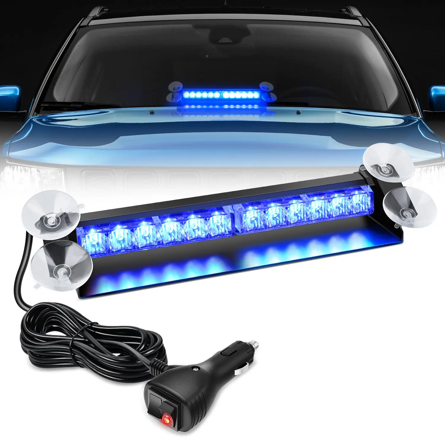 Nilight 12LED Bar Shape Aluminum Body Traffic Advisor Strobe Light, Blue Emergency Alert Warning Hazard Safety Light with Pattern Select for Cars/Trucks Windshield Mounting