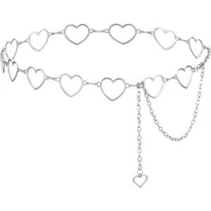 Chain Belts For Women Fashion Waist Chain Rhinestone Gold Belts Adjustable Metal Body Belly With Heart Design For Dress Jeans Bikini Jewelry Heart Waist Bikini Chains