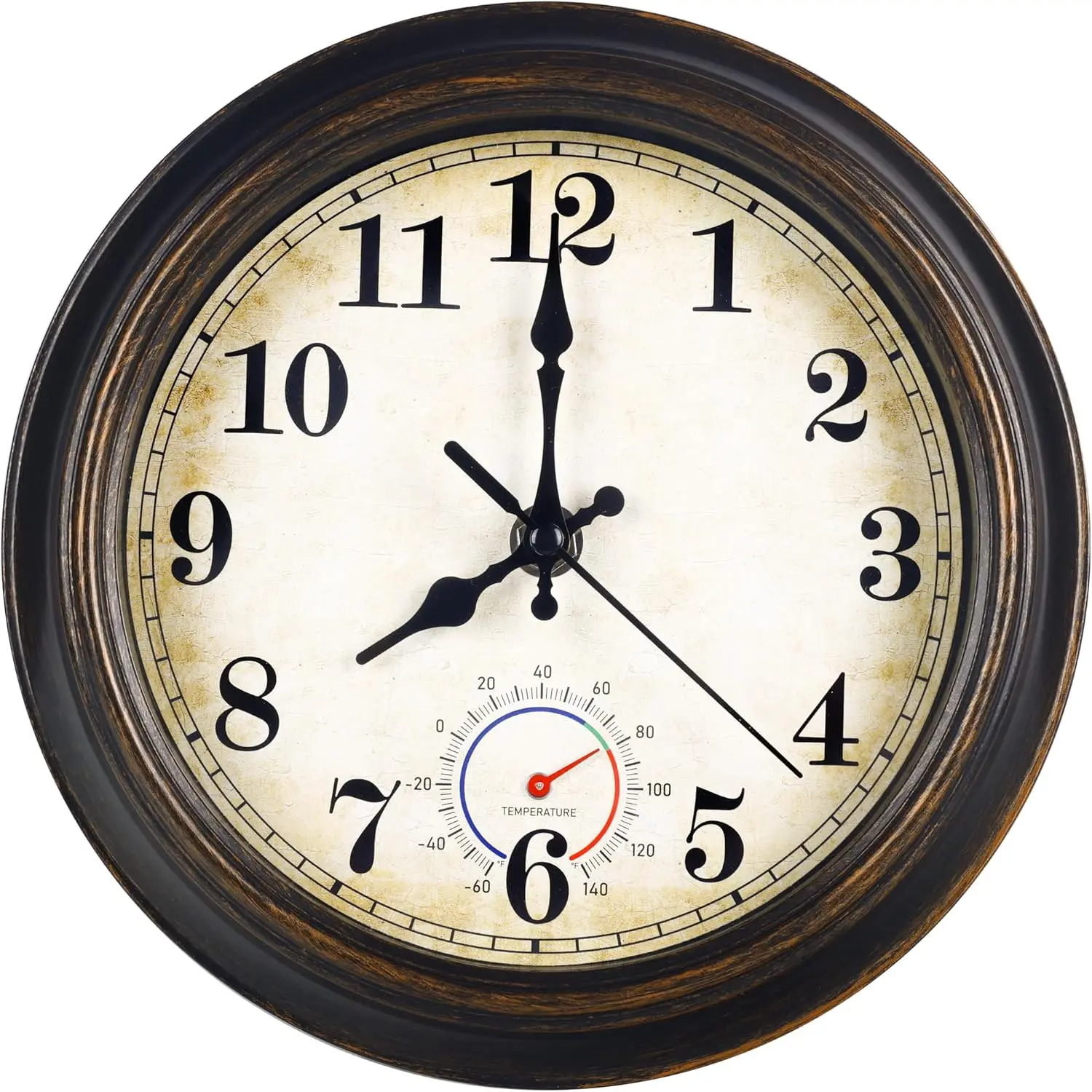 Outdoor Clock  with Thermometer Small Wall Clock for Patio Pool Bathroom Kitchen 8 Inch Bronze
