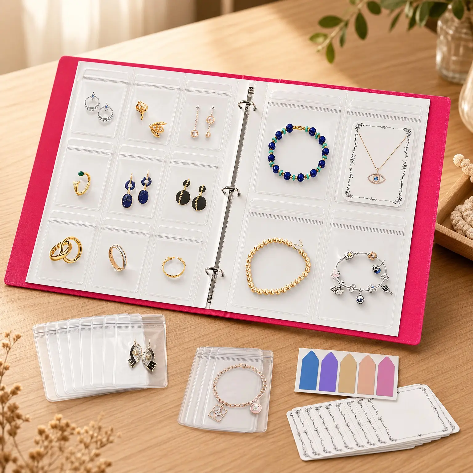 Large Transparent Jewelry Storage Book with 300 Pockets and 50 Jewelry Pouches, Travel Jewelry Organizer Binder for Earrings, Bracelets, NecklacesGift