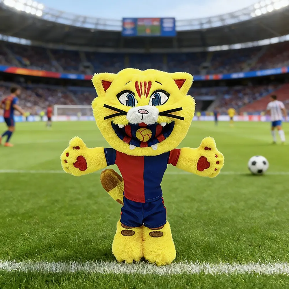 2026 Hot Football Mascot Cat Plush Toy, Soccer Cat Plush Mascot, Barcelona Football Mascot, Small Lion Plush Doll