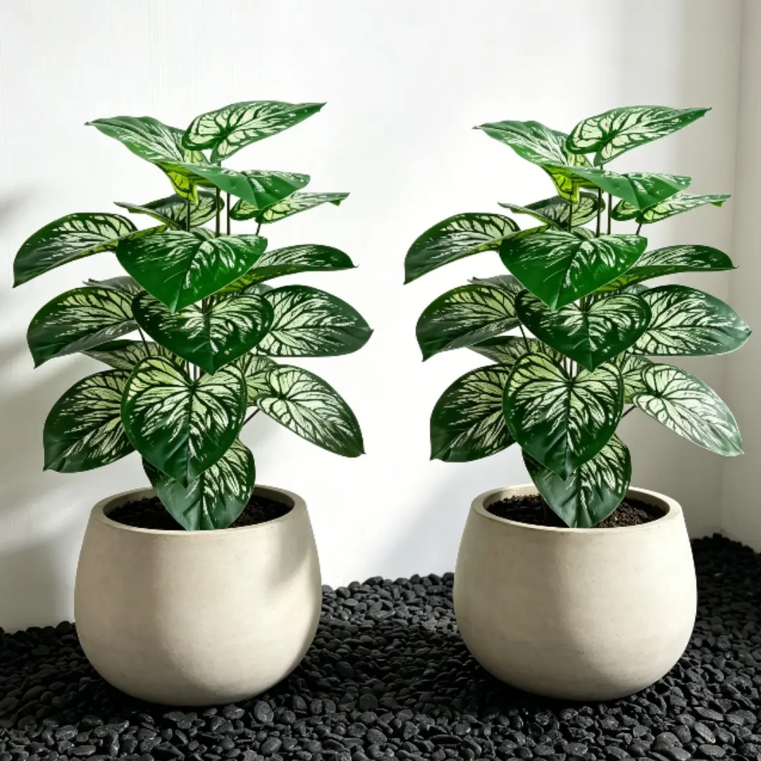 2-Pack Tropical Caladium Bicolor Large Mixed High-Quality Artificial Plant Greenery Set, White Caladium Palm for Home Office Decor, Faux Greenery Plants, Low Maintenance, All Seasons