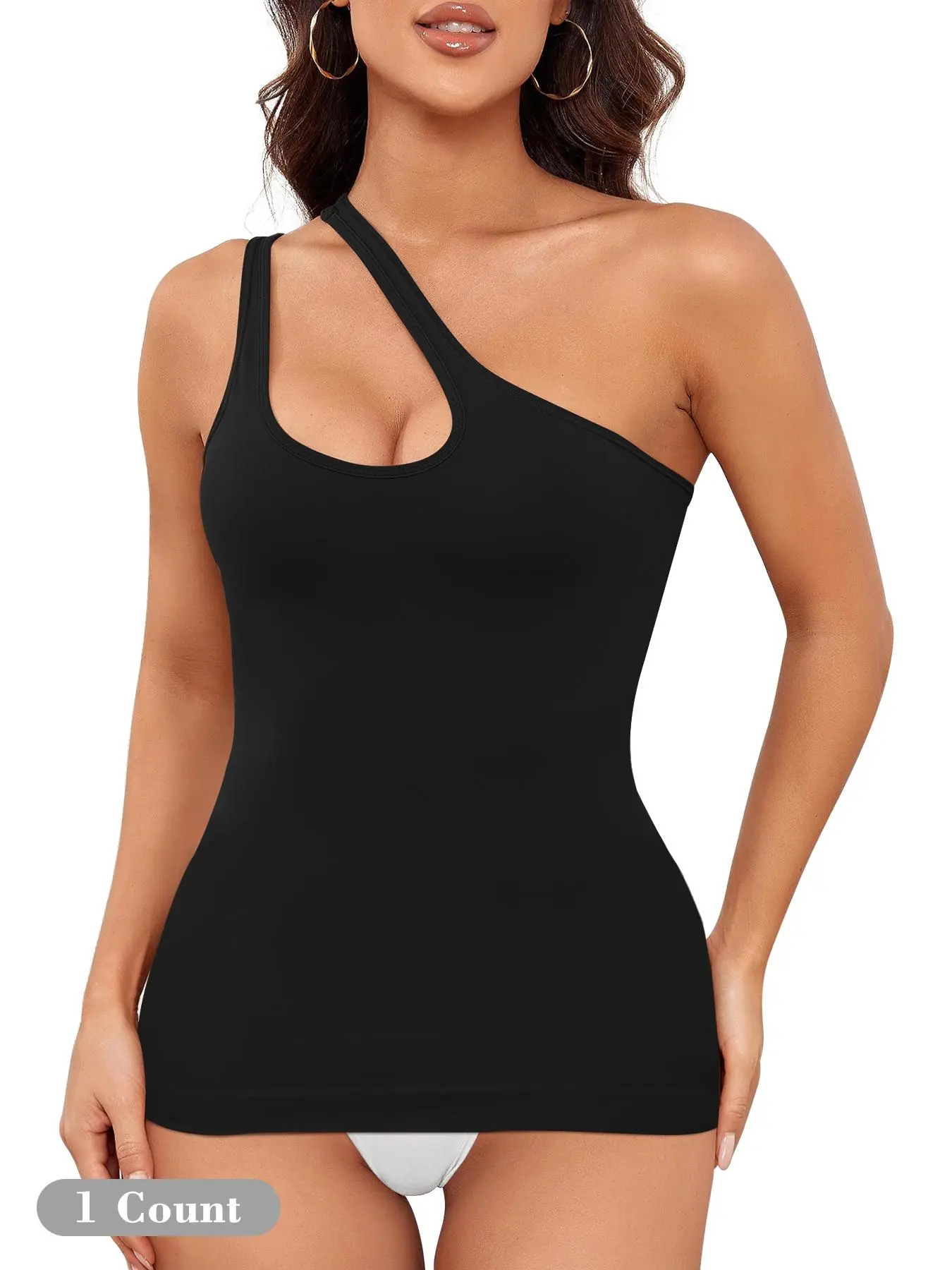 1/3 Count Tummy Control Shapewear Tank Tops for Women One Shoulder Seamless Compression Tops Slim Body Shapewear Christmas