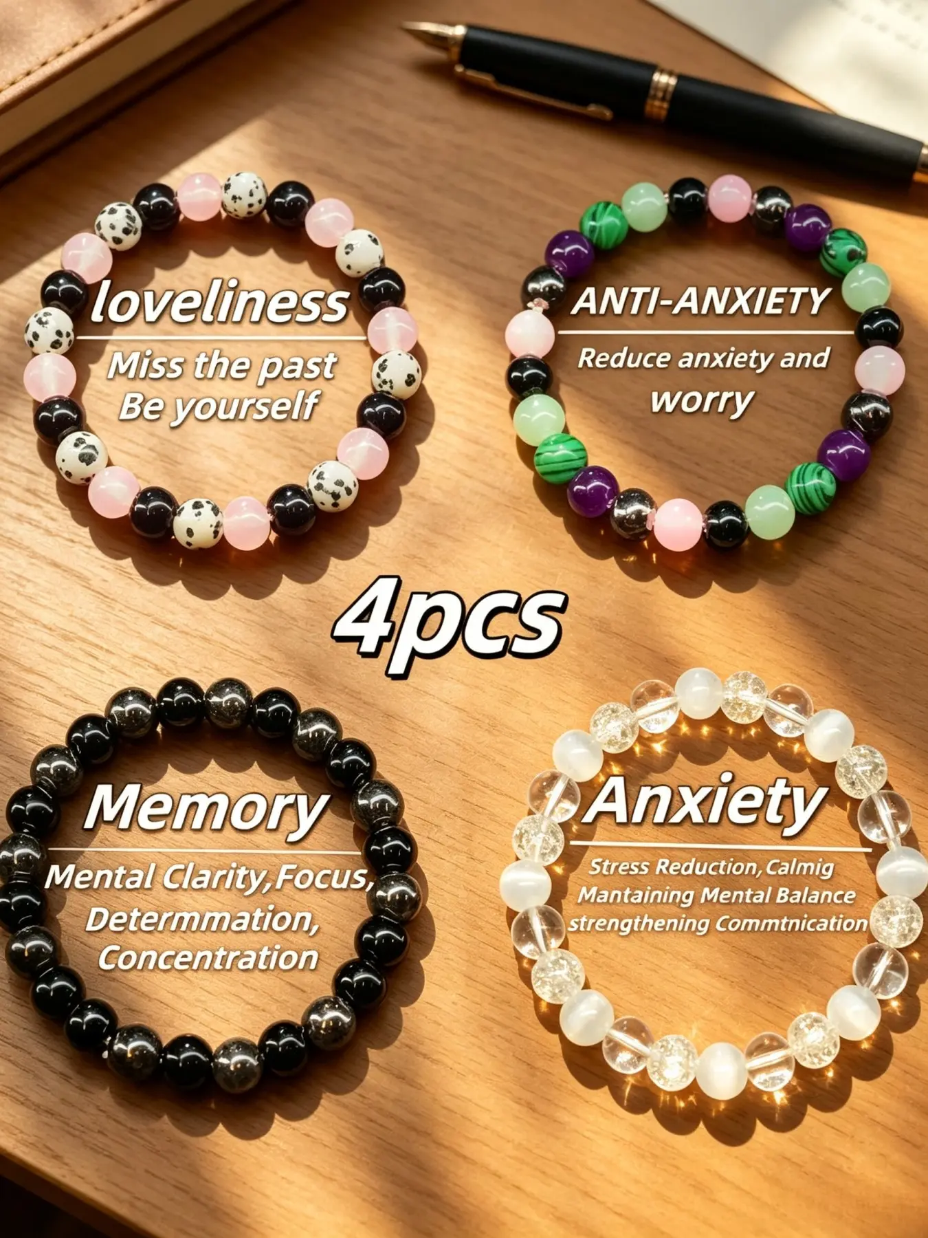 Trendy Aesthetic Layering Crystal Bracelet Collection, Bracelets Stacking, Four Styles Mixed Natural Stone Bracelets, Lightweight Fashion Accessories For Teen Girls And Young Women