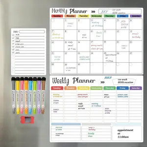Magnetic Dry Erase Calendar Whiteboard Set (3-Pack) for Fridge, Wall, and Refrigerator Organization – Monthly, Weekly, and Daily Planners with 8 Markers and Eraser