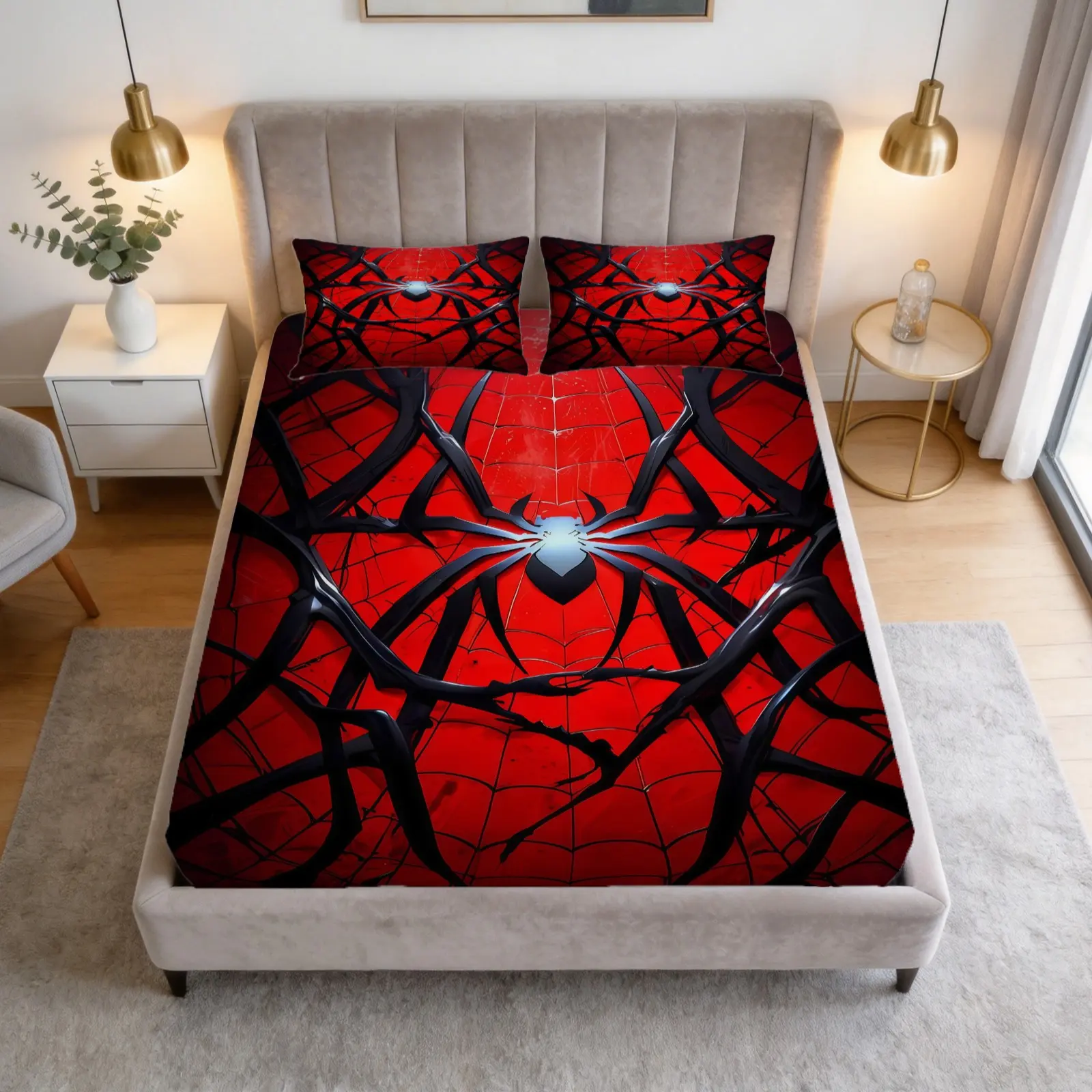 Spider Print Pattern Bed Sheet Set, 1 Bed Sheet With 2 Pillowcases (Excluding Pillow Core), Suitable For Teenagers And Adults, Suitable For Bedroom Decoration